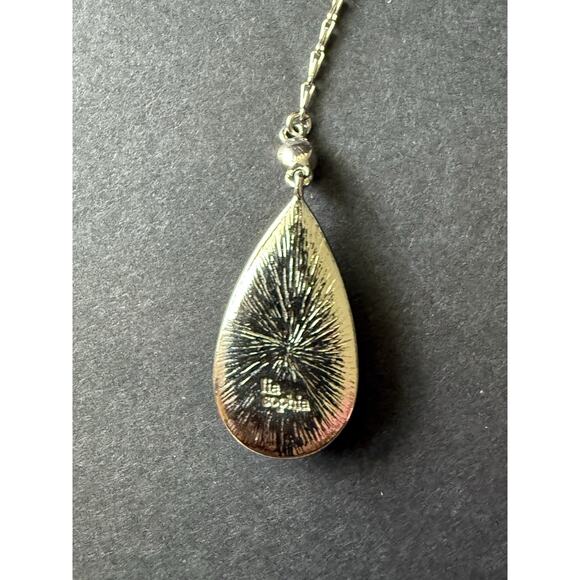 Lia Sophia Lavaliere Pendant Necklace Georgian Y Drop Edwardian Silver Tone 18” - Picture 9 of 10